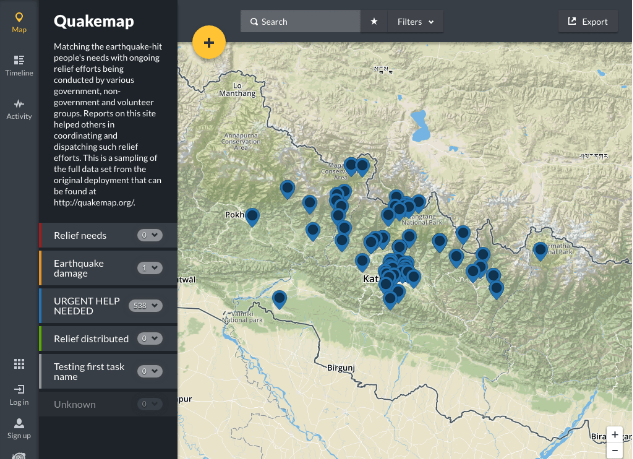 The Ushahidi maping tool tracking earthquake data